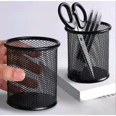 kit dois porta caneta lápis tesoura aramado metal redondo preto