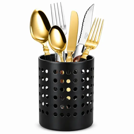 Porta Talheres Aço Inox Organizador Bancada Cozinha Vazado Inox Preto Porta Utensílios