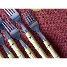 KIT COM 6 GARFOS DE MESA EM ACO INOX CABO BAMBU IMITANDO MADEIRA PLASTICO