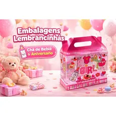 Kit 24 Embalagem Caixinha de Acetato Decorada Presente Lembracinha Chá de Bebê Aniversário 13x10x6,5cm