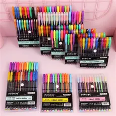 Kit com 12/24/36/48 Cores Caneta Gel ColorGel Tinta Glitter Pastel Neon Metal Escolar