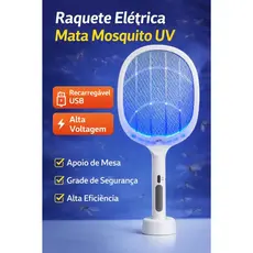 Raquete Mata Mosquito Recarregável Com Suporte De Mesa Casa Cor Branco（Mate mosquitos--002）