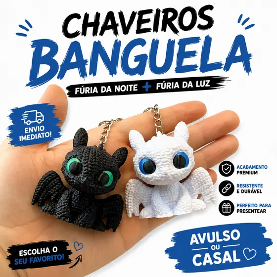 Chaveiro Banguela Fúria da Noite Fúria da Luz Dragão Geek Colecionável Avulso Casal Presente