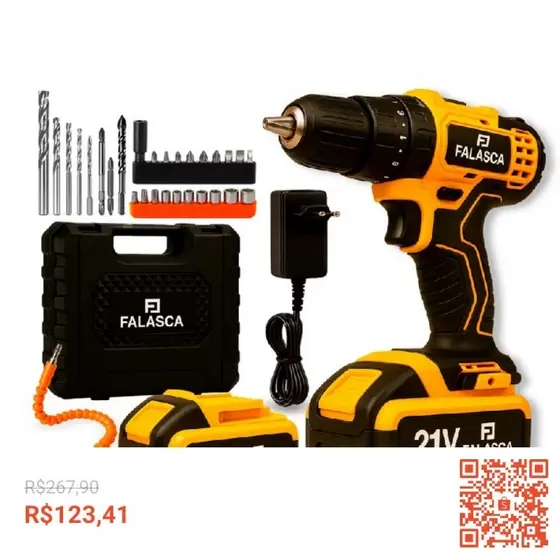 Parafusadeira Furadeira de Impacto Sem Fio Recarregáveis 2 Baterias Com Maleta e Acessórios 28pcs