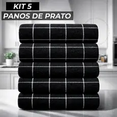 Kit 5 Panos de Prato Grosso Toalhado Listrado Preto 100% Algodão Cozinha
