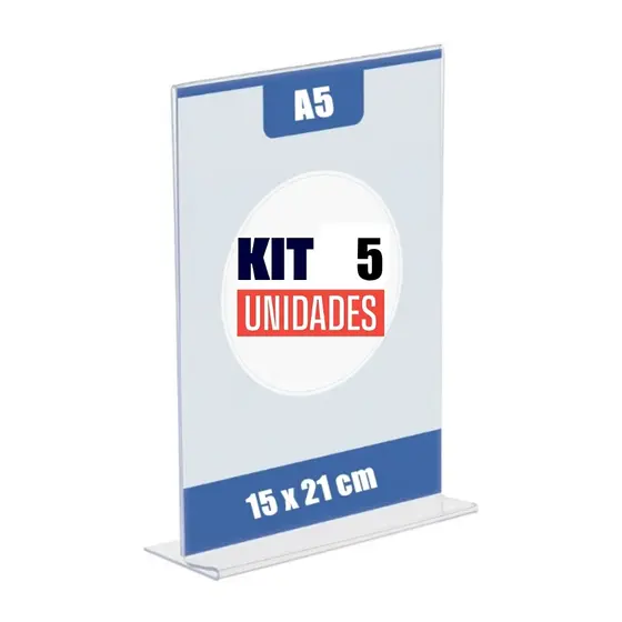 Kit com 5 Display Expositor T 15x21 A5 Acrílico Balcão Mesa Cardápio