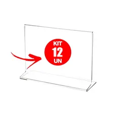 Kit com 12 Display Expositor Acrilico PS Cristal T Tamanho A5 15x21cm Horizontal