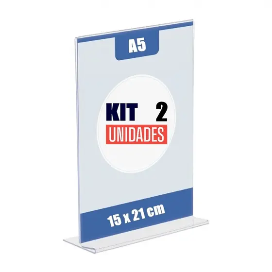 Kit com 2 Display Expositor T 15x21 A5 Acrílico Balcão Mesa Cardápio