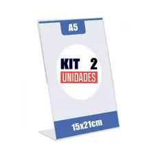 Kit com 2 Display Expositor L 15x21 A5 Acrílico Balcão Mesa Cardápio
