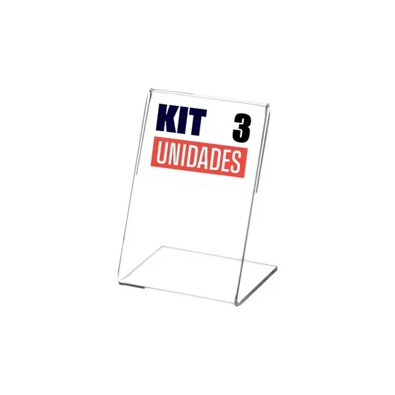Kit com 3 Display Expositor Acrilico PS Cristal L Tamanho A7 11x8cm Vertical
