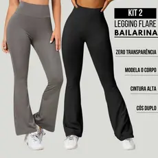 Kit 2 Calça Flare Bailarina Suplex Cintura Alta Boca De Sino