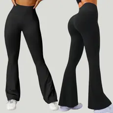 Kit 2 Calça Legging Flare Bailarina Zero Transparência Feminina Cintura Alta