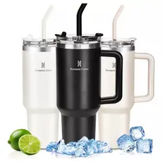 ROMANTIC CROWN Copo Térmico Inox 600ml/1.2L com Tampa Hermética e Canudo Anti Vazamento de Aço Inoxidável