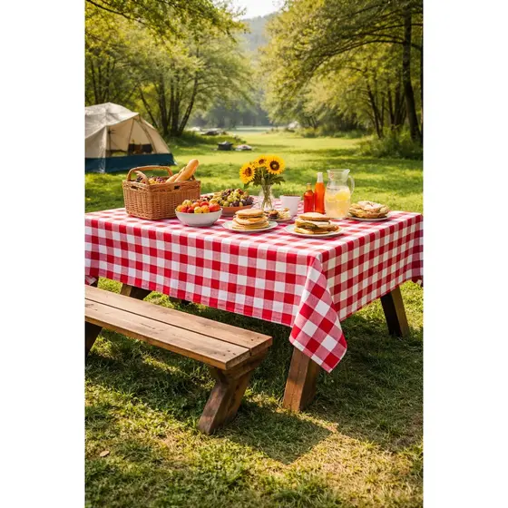 Toalha De Mesa Xadrez Forro de Mesa Retangular 4, 6 e 8 Lugares Para Picnic preto marrom vermelho