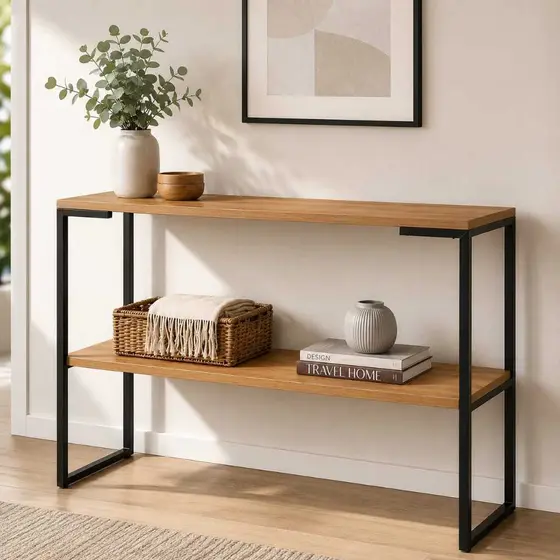 Mesa Aparador Buffet Industrial 90x76cm – Cantinho do Café com 2 Prateleiras MDF (Várias Cores)