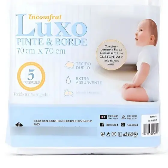 Fralda Luxo Pinte e Borde 70cmX70cm 100%Algodão, Fralda de Pano, Toalha de Boca para Bebê, Enxoval