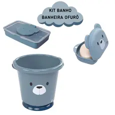 KIT BANHO BEBE BANHEIRA OFURÔ COM PORTA LENÇO E SABONETEIRA MENINO MENINA SENSITIVE