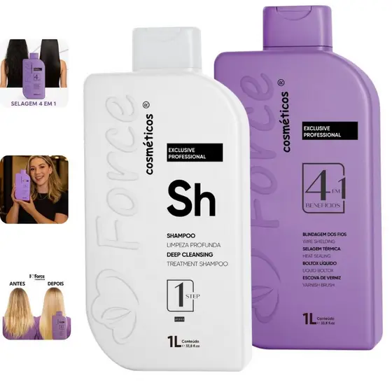 kit plástica dos fios selagem capilar force de frizz 2x1l
