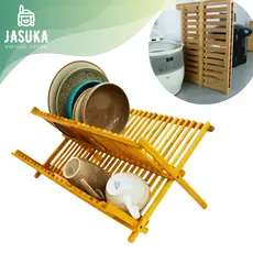 Escorredor De Louças E Pratos 100% Bambu Dobrável 14 Divisórias