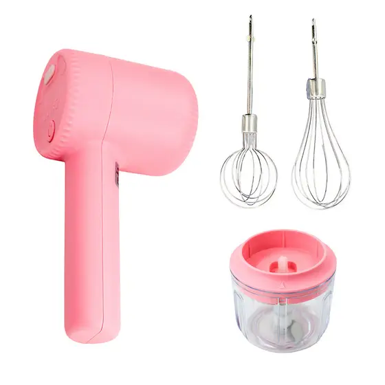 Batedeira e Triturador Elétrico USB Recarregável Rosa