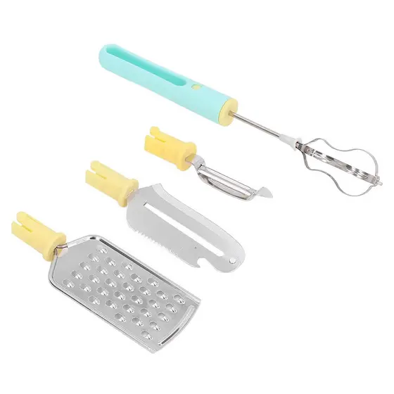 Conjunto Utensilios de Cozinha 4 Em 1 Ralador Faca Batedeira