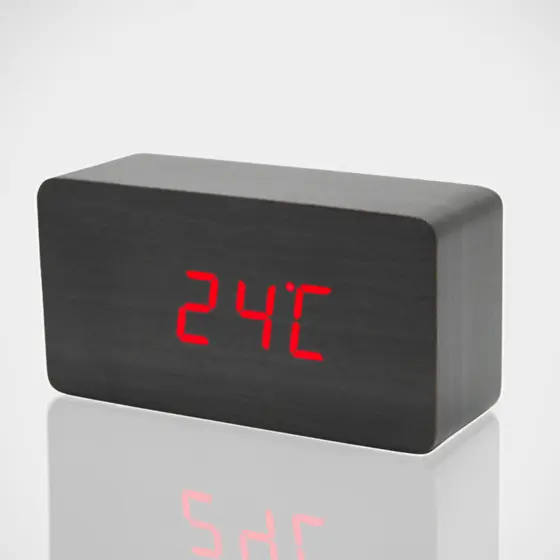 Relógio Digital de Mesa Estilo Madeira com Despertador Cinza