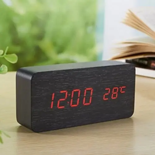 Relógio Despertador Mesa Digital em Madeira com Controle