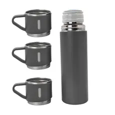 Garrafa Térmica Inox Squeeze 500ml Com Copos Duplos Cinza