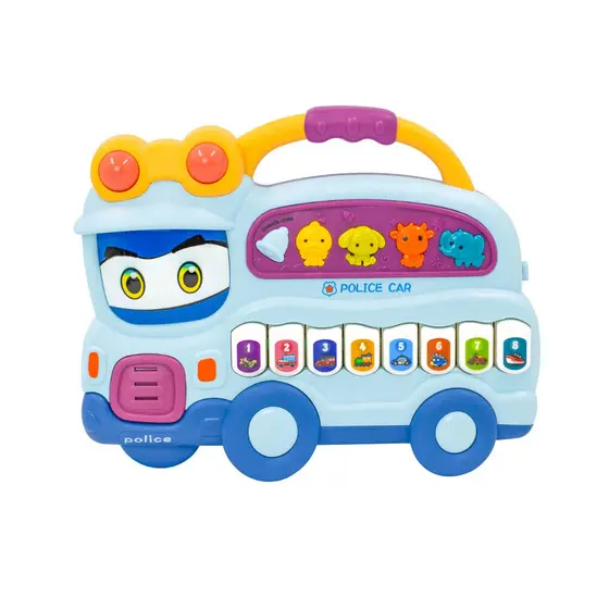 Teclado Piano Musical Infantil Brinquedo Carros Policia Azul