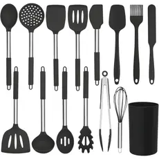 Kit Cozinha Peças Utensilio Espatula Pegador De Silicone Cabo De Aço Inox 15pcs Grande
