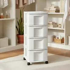 Gaveteiro Plástico Todo Branco 4 Gavetas com Rodízios – Organizador Multiuso