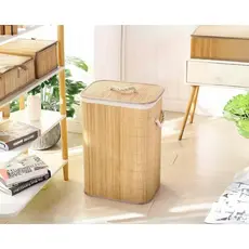 Cesto De Roupas Bambu / Tecido Retangular Redondo Banheiro Lavanderia Organização