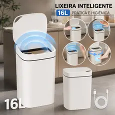 Lixeira Inteligente 16L com Sensor, Sem Contato, Banheiro, Cozinha e Escritório