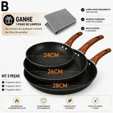 26cm/24cm/28cm Frigideira Antiaderente Fácil de Limpar Revestimento Premium Compatível com Fogão de Indução e Gás