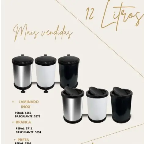 Lixeira Decorativa C/Pedal 12 Litros de Banheiro Pia Cozinha Comércio Diversas Áreas