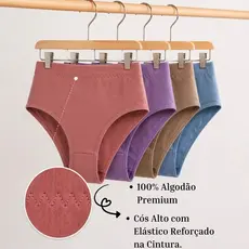 Kit 10 Calcinha de Algodão 100% Cós Alto Premium Confortável Dia a Dia Kit 5 e 3