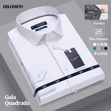 Dilomon Camisa Social Masculina Slim Não Amassa - Blusa Trabalho Branca Manga Longa Premium Brasil