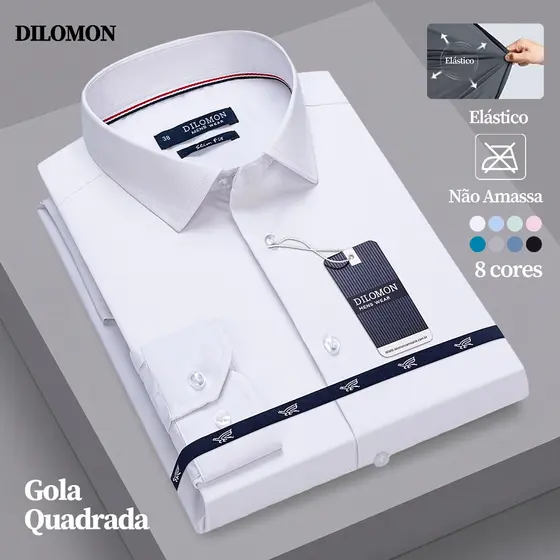Camisa Social Masculina Slim Fit - Não Amassa Elastano - Manga Longa Lisa - Trabalho e Lazer