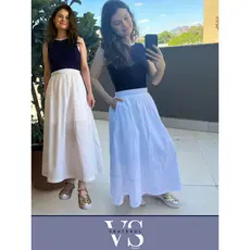 Saia Longa Feminina Godê Evasê Pregas Cinto Elástico Franzido Com Bolsos Gringa Tendência