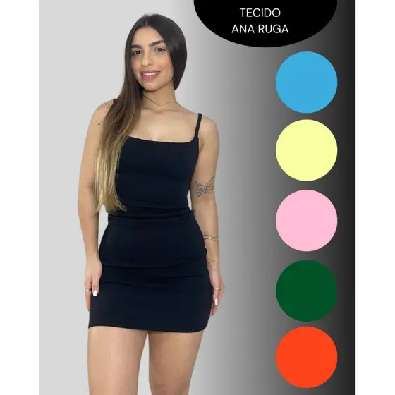 Vestido Moda Feminino Alcinha Fina Colado Curto Canelado Premium Look Casual Verão Lançamento
