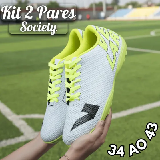 Kit 2 Pares Chuteira Society Leve Costurada Para Alta Performance