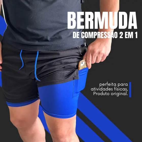 Bermuda Masculina Academia 2 em 1 Color Treino Confortável