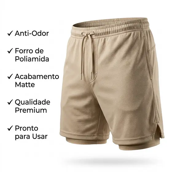 Shorts Masculino 2 em 1 Corrida Forrado Bermuda de Compressão Fitness e Atividades Físicas