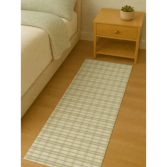 Tapete Passadeira Quarto Sala Cozinha Hall Suede toque macio Verde Quadriculado tamanho 40 x120 cm