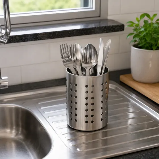 Porta Talheres e Escorredor Para Cozinha em Inox