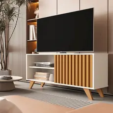 Rack Ripado Para TV Até 50 Polegadas 116cm Com Porta de Correr Sala Apartamento Moderno - Heloisa