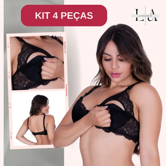 Kit 4 Sutiãs Amamentação Renda Reforçada | Alças Largas, Conforto e Praticidade 🤱