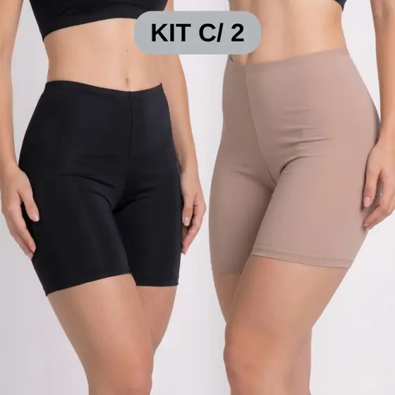 Kit 2 Short Anágua Segunda Pele Feminino Não Marca Conforto Para Saia Vestido Preto Bege