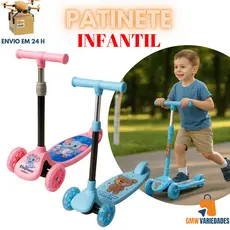 Patinete Infantil Rosa Ou Azul Com 3 Rodas E Led – Tema Variado, Leve E Seguro