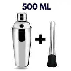 Kit Coqueteleira De Inox Com Socador Para Bebidas Drink Caipirinha Bar Restaurante Resistente